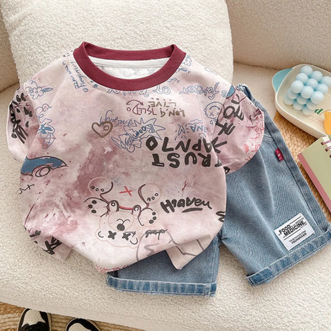 Boys' Street Art Summer Set – Printed Tee & Denim Shorts (1-6 Years) Boys' Street Art Summer Set – Printed Tee & Denim Shorts (1-6 Years)
