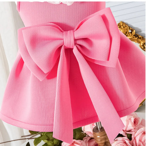 Luxury Rosette Collar Pink Dress with Giant Bow Detail (1-5 Years) Luxury Rosette Collar Pink Dress with Giant Bow Detail (1-5 Years)