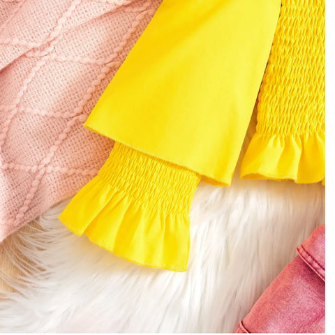 Bold Ruffle Sleeve Top & Hot Pink Denim Skirt Set (4-7 Years) Bold Ruffle Sleeve Top & Hot Pink Denim Skirt Set (4-7 Years)