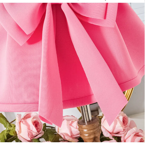 Luxury Rosette Collar Pink Dress with Giant Bow Detail (1-5 Years) Luxury Rosette Collar Pink Dress with Giant Bow Detail (1-5 Years)