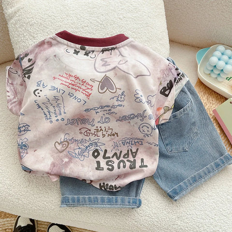 Boys' Street Art Summer Set – Printed Tee & Denim Shorts (1-6 Years) Boys' Street Art Summer Set – Printed Tee & Denim Shorts (1-6 Years)