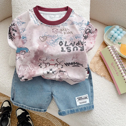 Boys' Street Art Summer Set – Printed Tee & Denim Shorts (1-6 Years) Boys' Street Art Summer Set – Printed Tee & Denim Shorts (1-6 Years)