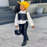 3-Piece Faux Leather Outfit Set for Girls – Top, Vest & Leggings (2-7 Years)