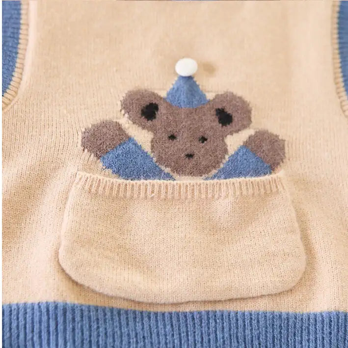Toddler 3-Piece Bear Vest, Shirt & Jeans Set β Beige or White (1-6 Years)