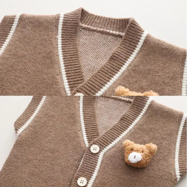 Toddler 3-Piece Plaid Shirt & Bear Vest Outfit β White or Brown (1-5 Years)