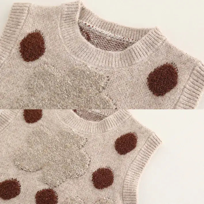 Girls 3-Piece Polka Dot Vest Outfit with Bonus Bag β Beige or Cream (1-5 Years)