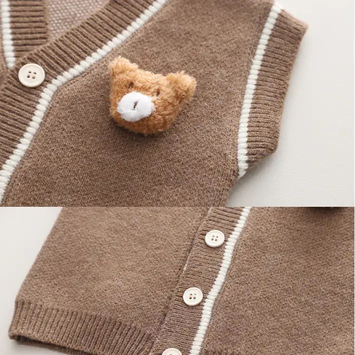 Toddler 3-Piece Plaid Shirt & Bear Vest Outfit β White or Brown (1-5 Years)