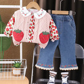 Toddler 3-Piece Strawberry Outfit with Vest, Shirt & Jeans β Red, White, Pink (1-5 Years)