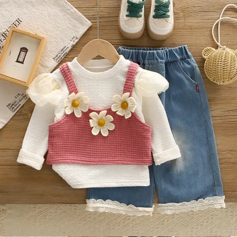 3-Piece Kids Daisy Outfit with Denim Skirt β Yellow or Pink (1-5 Years) 3-Piece Kids Daisy Outfit with Denim Skirt β Yellow or Pink (1-5 Years)