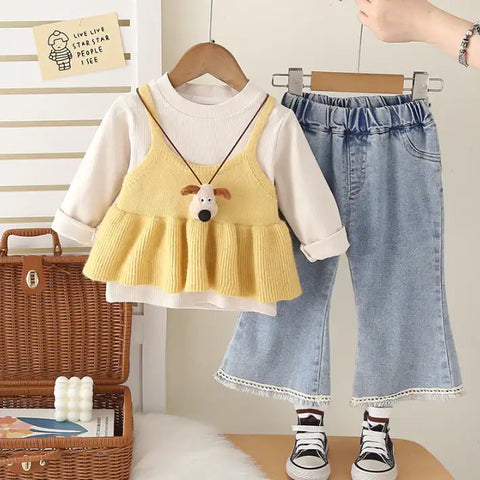 3-Piece Kids Outfit with Knit Top & Jeans β Yellow or Red (1-5 Years) 3-Piece Kids Outfit with Knit Top & Jeans β Yellow or Red (1-5 Years)