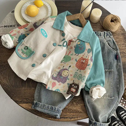 3-Piece Kids Jacket & Jeans Outfit – Teal or Coral (1-5 Years) 3-Piece Kids Jacket & Jeans Outfit – Teal or Coral (1-5 Years)