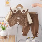 3-Piece Kids Outfit with 3D Flower Vest β Beige or Brown (1-5 Years)