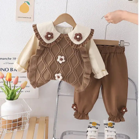 3-Piece Kids Outfit with 3D Flower Vest β Beige or Brown (1-5 Years) 3-Piece Kids Outfit with 3D Flower Vest β Beige or Brown (1-5 Years)