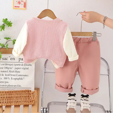 3-Piece Kids Vest Outfit with Plush Detail β Pink, Beige or Brown (1-5 Years) 3-Piece Kids Vest Outfit with Plush Detail β Pink, Beige or Brown (1-5 Years)