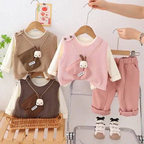 3-Piece Kids Vest Outfit with Plush Detail β Pink, Beige or Brown (1-5 Years) 3-Piece Kids Vest Outfit with Plush Detail β Pink, Beige or Brown (1-5 Years)