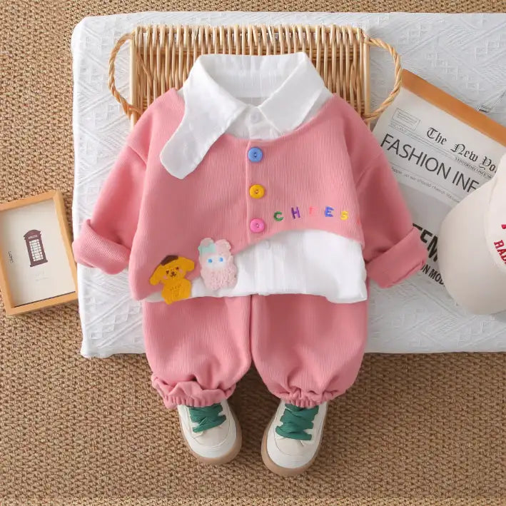 Kids Button-Up Collar Outfit β Yellow, Pink or Purple (1-5 Years)
