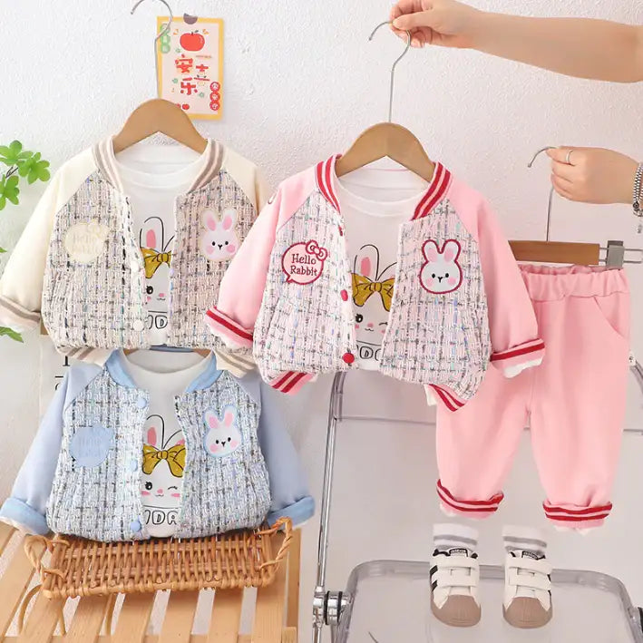 Girls Bunny Cardigan & Pants Outfit β Beige, Pink or Blue (1-5 Years)