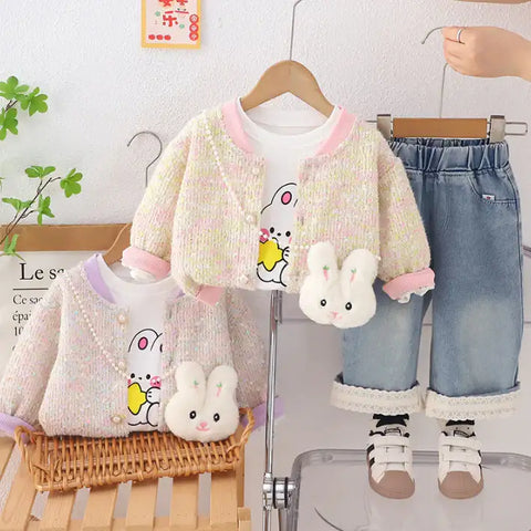 Girls Bunny Cardigan & Jeans Outfit β Pink or Purple Detail (1-5 Years) Girls Bunny Cardigan & Jeans Outfit β Pink or Purple Detail (1-5 Years)