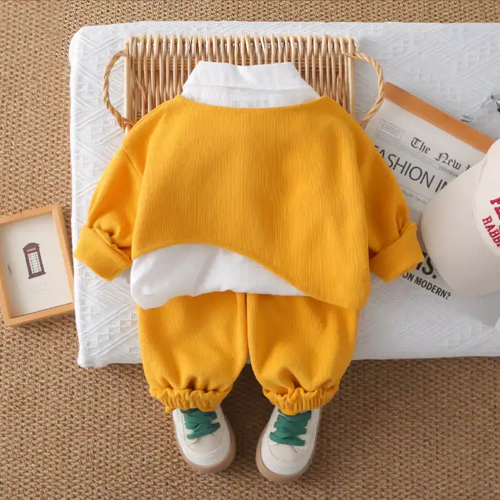 Kids Button-Up Collar Outfit β Yellow, Pink or Purple (1-5 Years)