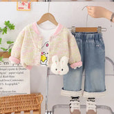 Girls Bunny Cardigan & Jeans Outfit β Pink or Purple Detail (1-5 Years)