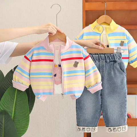 3-Piece Kids Striped Jacket & Jeans Outfit β Pink or Yellow (1-5 Years) 3-Piece Kids Striped Jacket & Jeans Outfit β Pink or Yellow (1-5 Years)