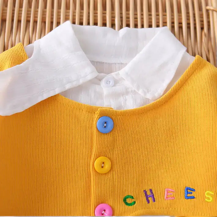 Kids Button-Up Collar Outfit β Yellow, Pink or Purple (1-5 Years)