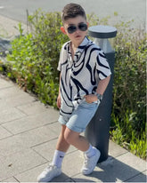 Cool Zebra Print Shirt & Denim Shorts Set β Boys 2β7Y