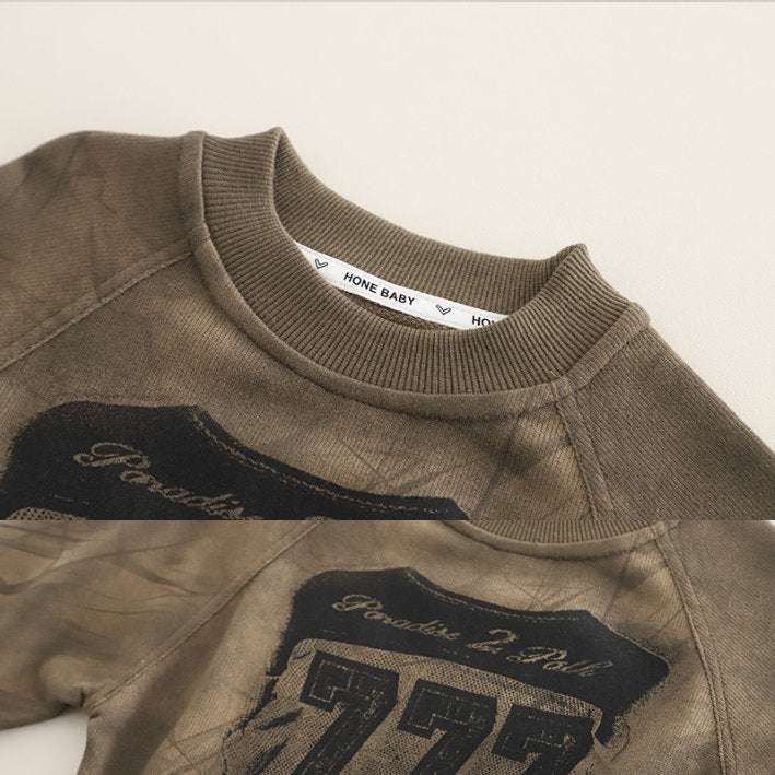 Boys Khaki Long Sleeve & Denim Patch Pants Set (1-6 Years)