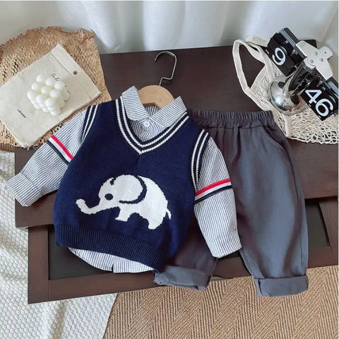 Boys 3-Piece Elephant Vest, Shirt & Pants Set (1-5 Years) Boys 3-Piece Elephant Vest, Shirt & Pants Set (1-5 Years)