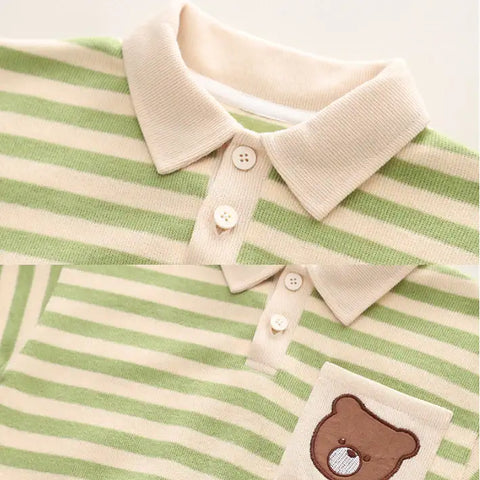 Toddler Bear Patch Striped Polo & Corduroy Pants Set (1-5 Years) Toddler Bear Patch Striped Polo & Corduroy Pants Set (1-5 Years)