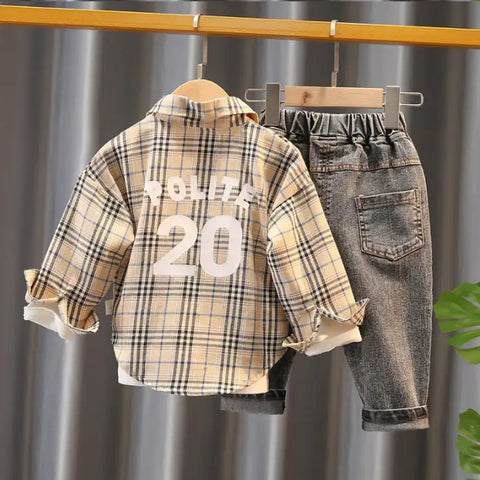 Boys 3-Piece Plaid Shirt, T-Shirt & Jeans Outfit (1-5 Years) Boys 3-Piece Plaid Shirt, T-Shirt & Jeans Outfit (1-5 Years)