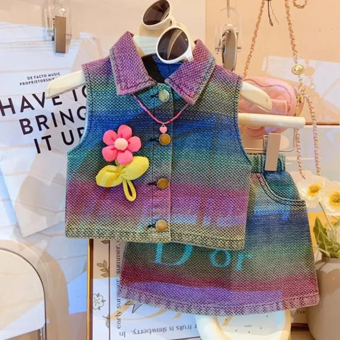 Colorburst Denim Dress with Flower Pin & Belt – Ages 2-8 Colorburst Denim Dress with Flower Pin & Belt – Ages 2-8