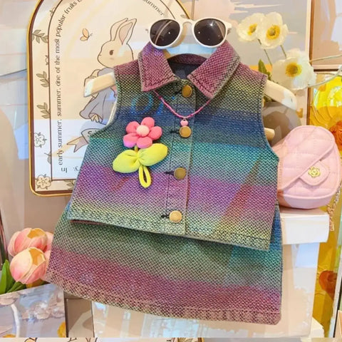 Colorburst Denim Dress with Flower Pin & Belt – Ages 2-8 Colorburst Denim Dress with Flower Pin & Belt – Ages 2-8
