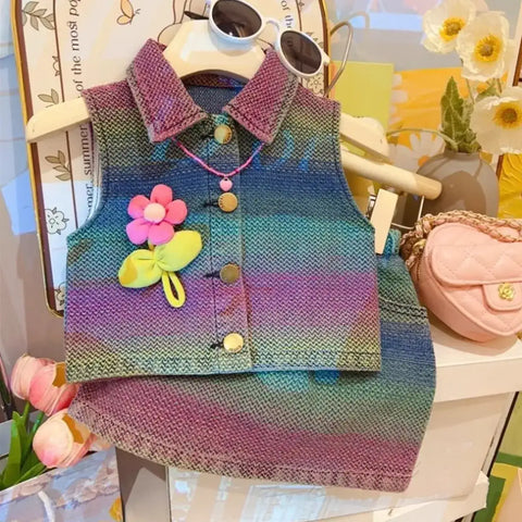 Colorburst Denim Dress with Flower Pin & Belt – Ages 2-8 Colorburst Denim Dress with Flower Pin & Belt – Ages 2-8