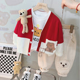 Toddler 3-Piece Animal Pocket Cardigan Set β Red, Brown, Pink (1-6 Years)