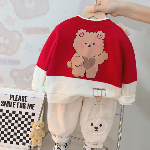Toddler 3-Piece Animal Pocket Cardigan Set – Red, Brown, Pink (1-6 Years) Toddler 3-Piece Animal Pocket Cardigan Set – Red, Brown, Pink (1-6 Years)