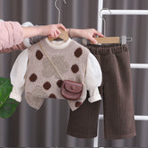 Girls 3-Piece Polka Dot Vest Outfit with Bonus Bag β Beige or Cream (1-5 Years)