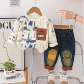 2-Piece Kids Denim Outfit with Printed Sweatshirt β Blue or Brown (1-5 Years)