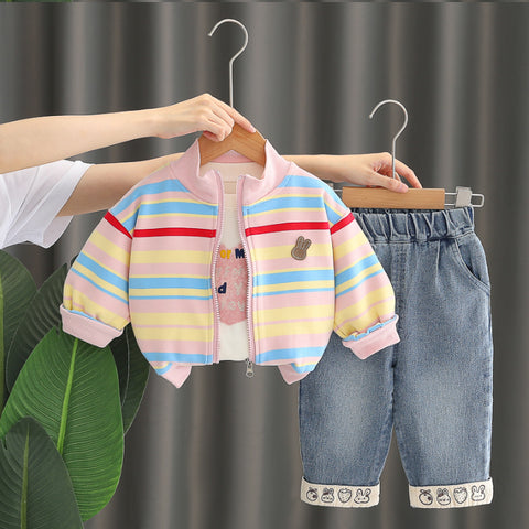 3-Piece Kids Striped Jacket & Jeans Outfit β Pink or Yellow (1-5 Years) 3-Piece Kids Striped Jacket & Jeans Outfit β Pink or Yellow (1-5 Years)