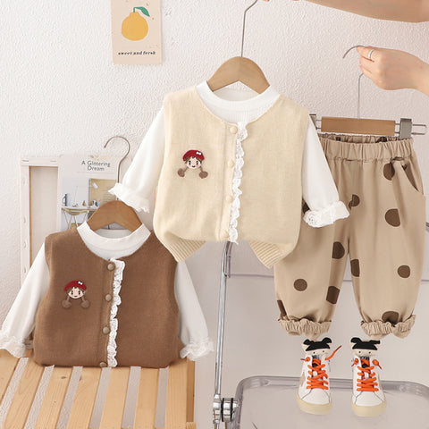 Kids Polka Dot Pants & Knit Vest Outfit β Beige or Brown (1-5 Years) Kids Polka Dot Pants & Knit Vest Outfit β Beige or Brown (1-5 Years)