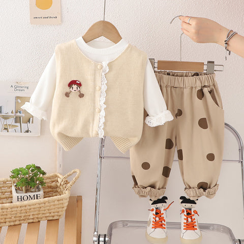 Kids Polka Dot Pants & Knit Vest Outfit β Beige or Brown (1-5 Years) Kids Polka Dot Pants & Knit Vest Outfit β Beige or Brown (1-5 Years)