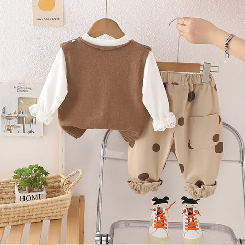 Kids Polka Dot Pants & Knit Vest Outfit β Beige or Brown (1-5 Years) Kids Polka Dot Pants & Knit Vest Outfit β Beige or Brown (1-5 Years)