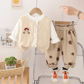 Kids Polka Dot Pants & Knit Vest Outfit β Beige or Brown (1-5 Years)