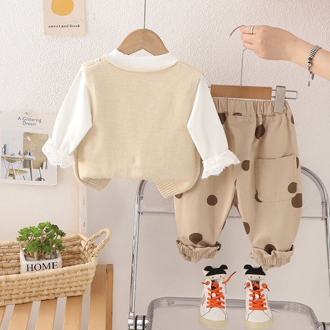 Kids Polka Dot Pants & Knit Vest Outfit β Beige or Brown (1-5 Years) Kids Polka Dot Pants & Knit Vest Outfit β Beige or Brown (1-5 Years)