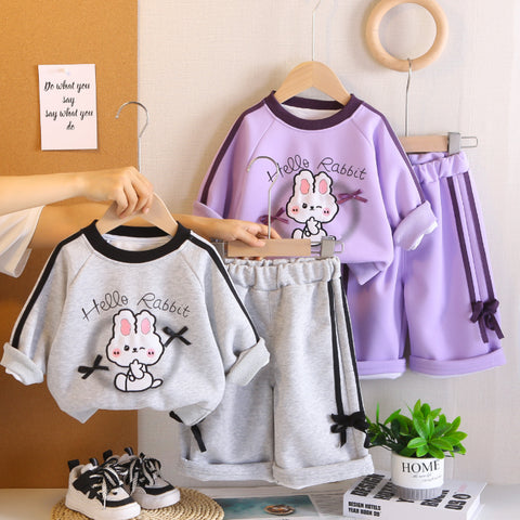 Kids Bunny Sweatshirt & Shorts Set β Grey or Purple (1-5 Years) Kids Bunny Sweatshirt & Shorts Set β Grey or Purple (1-5 Years)