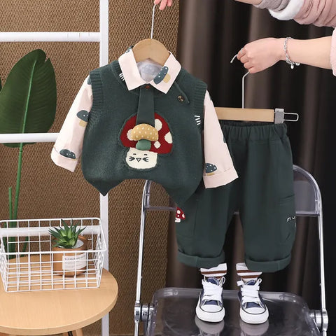 3-Piece Mushroom Vest Outfit β Brown or Green (1-5 Years) 3-Piece Mushroom Vest Outfit β Brown or Green (1-5 Years)