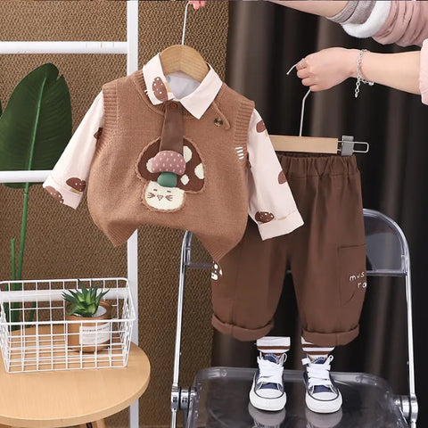 3-Piece Mushroom Vest Outfit β Brown or Green (1-5 Years) 3-Piece Mushroom Vest Outfit β Brown or Green (1-5 Years)