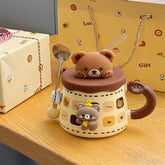 USB Heated Bear Mug with Glass Straw, Spoon & Cute Figurines