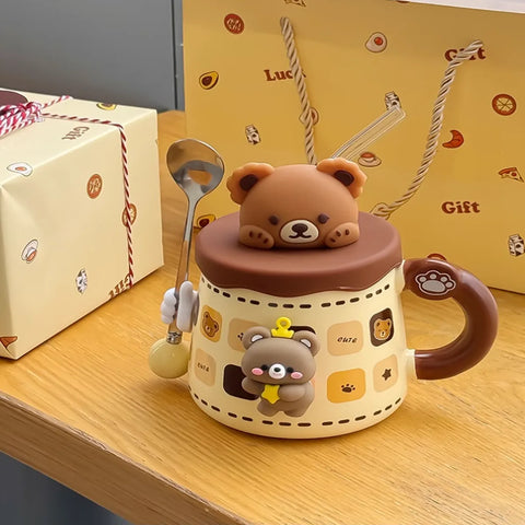 USB Heated Bear Mug with Glass Straw, Spoon & Cute Figurines USB Heated Bear Mug with Glass Straw, Spoon & Cute Figurines