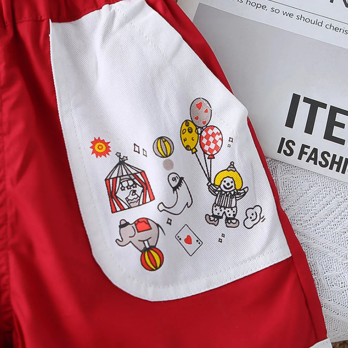 2025 Boys' Traffic Bear Summer Set – Red Shorts Edition
